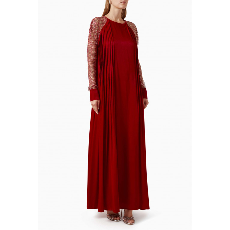 NASS - Embellished Mesh-sleeve Maxi Dress Red