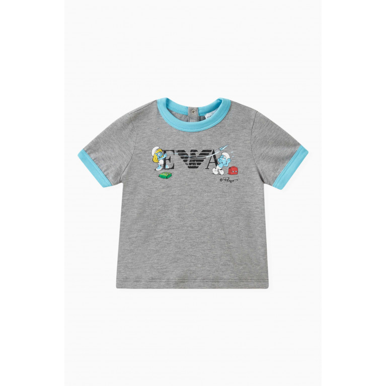 Emporio Armani - x Smurf-print T-shirt in Cotton Grey