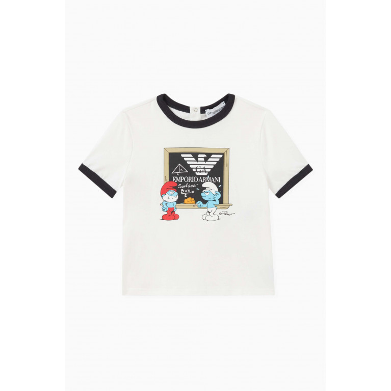 Emporio Armani - Logo Smurf-print T-shirt in Cotton White