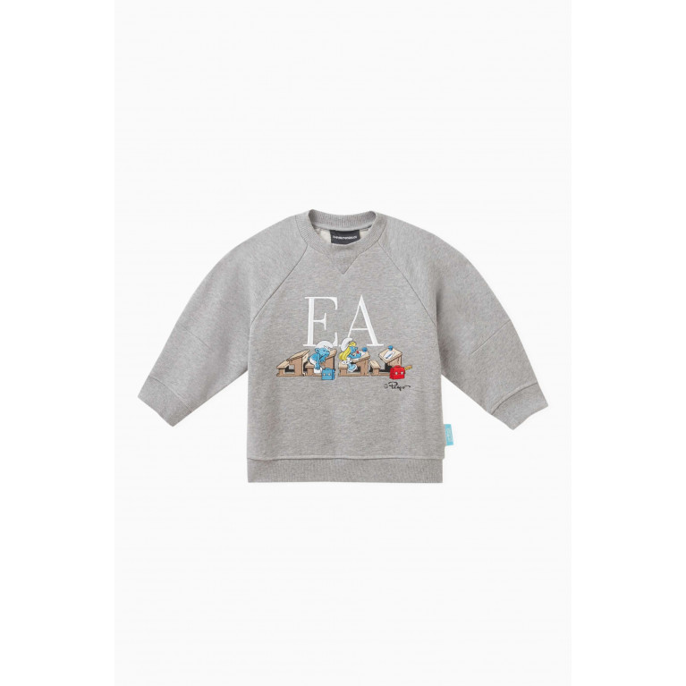 Emporio Armani - x Smurf Logo Sweatshirt in Cotton Stretch Grey