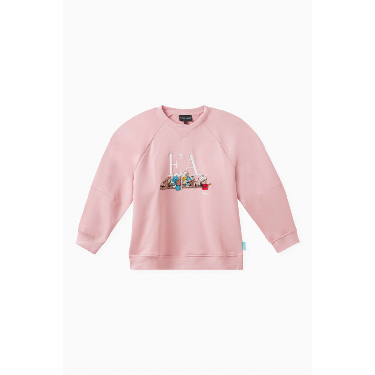 Emporio Armani - x Smurf Logo Sweatshirt in Cotton Stretch Pink