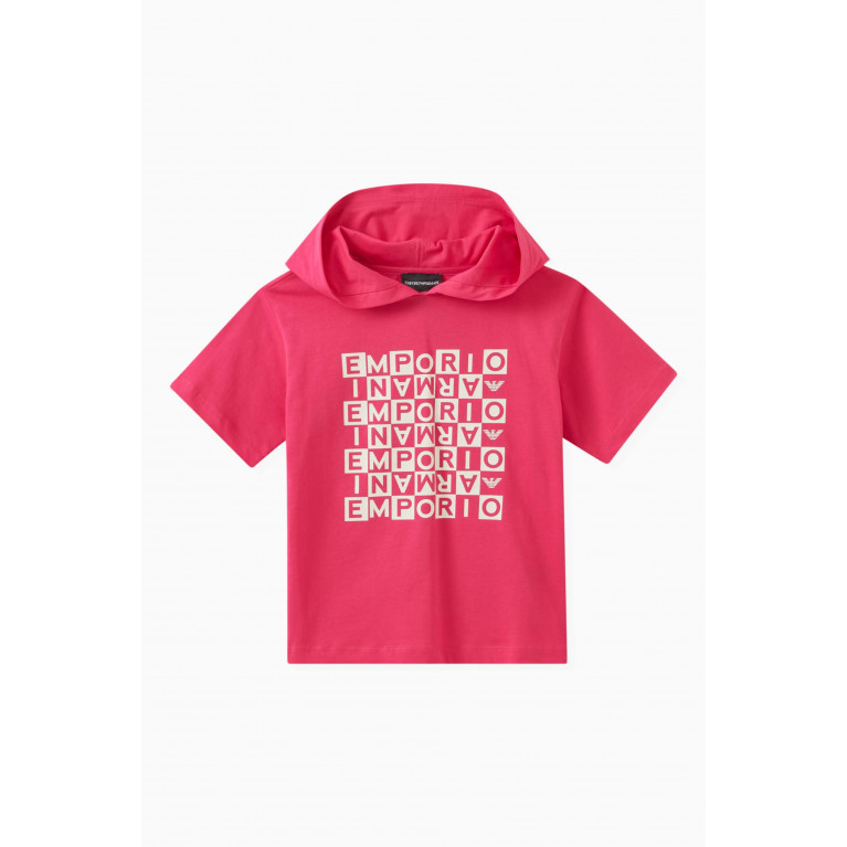 Emporio Armani - Graphic Logo Print Hooded T-shirt in Cotton Pink