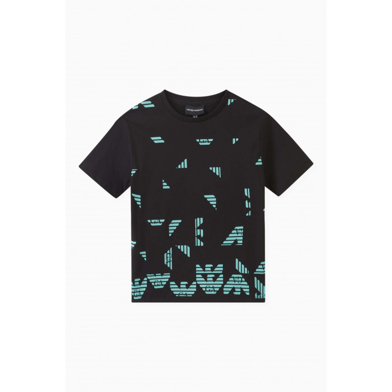 Emporio Armani - Deconstructed Logo Print T-shirt in Cotton Jersey Black