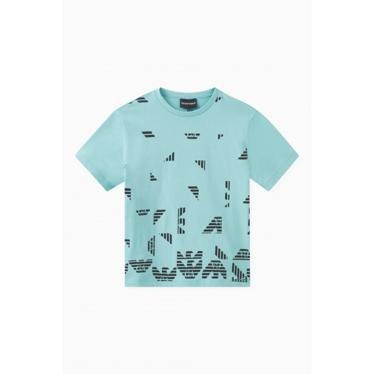 Emporio Armani - Deconstructed Logo Print T-shirt in Cotton Jersey Blue