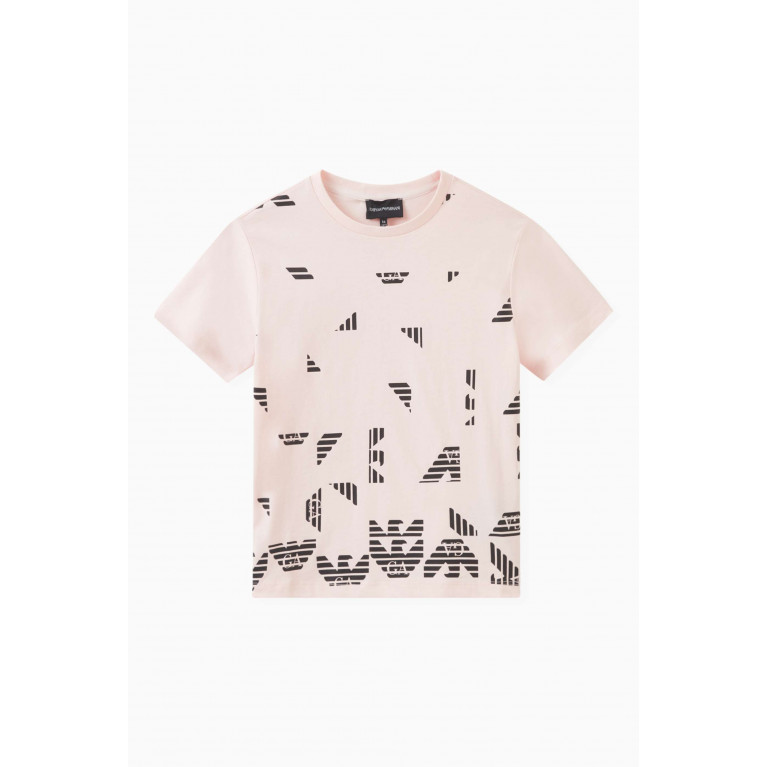 Emporio Armani - Deconstructed Logo Print T-shirt in Cotton Jersey Pink