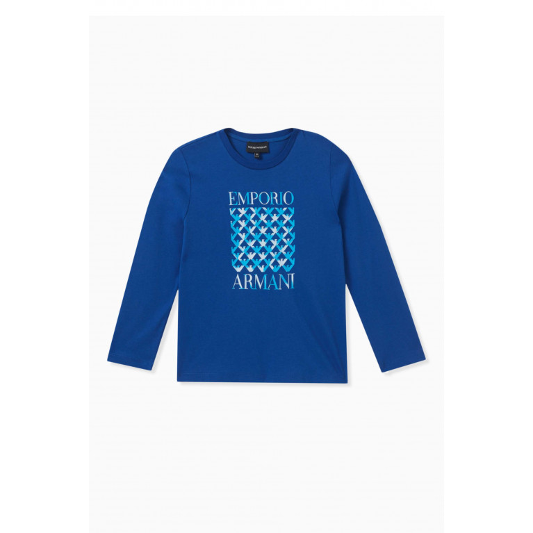 Emporio Armani - Logo-print Long-sleeve T-shirt in Cotton Blue