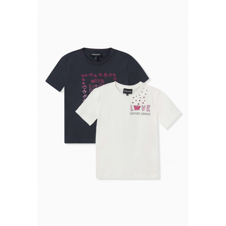 Emporio Armani - Love Logo Print T-shirt in Cotton Jersey, Set of 2 Black