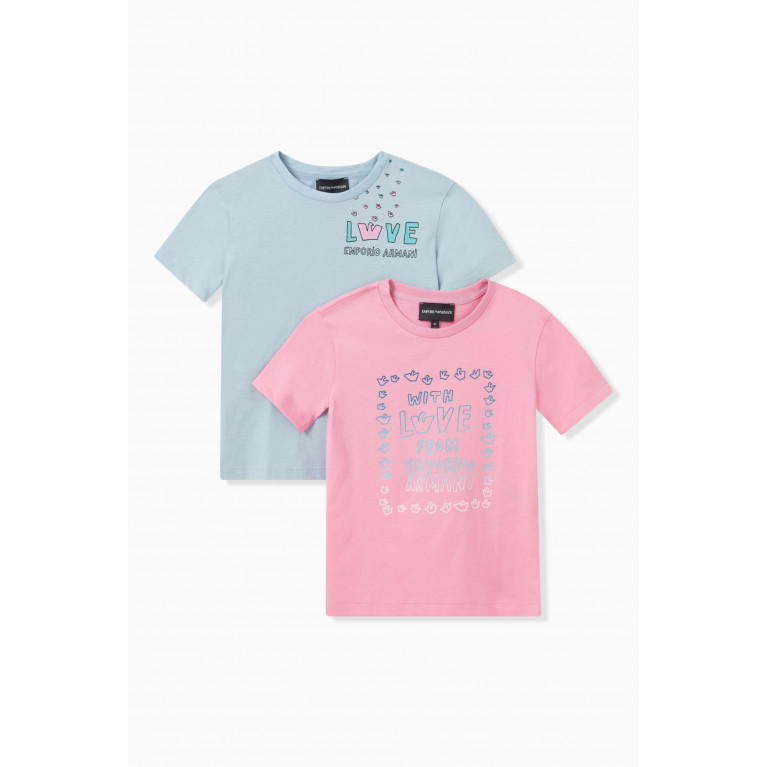 Emporio Armani - Love Logo Print T-shirt in Cotton Jersey, Set of 2 Blue