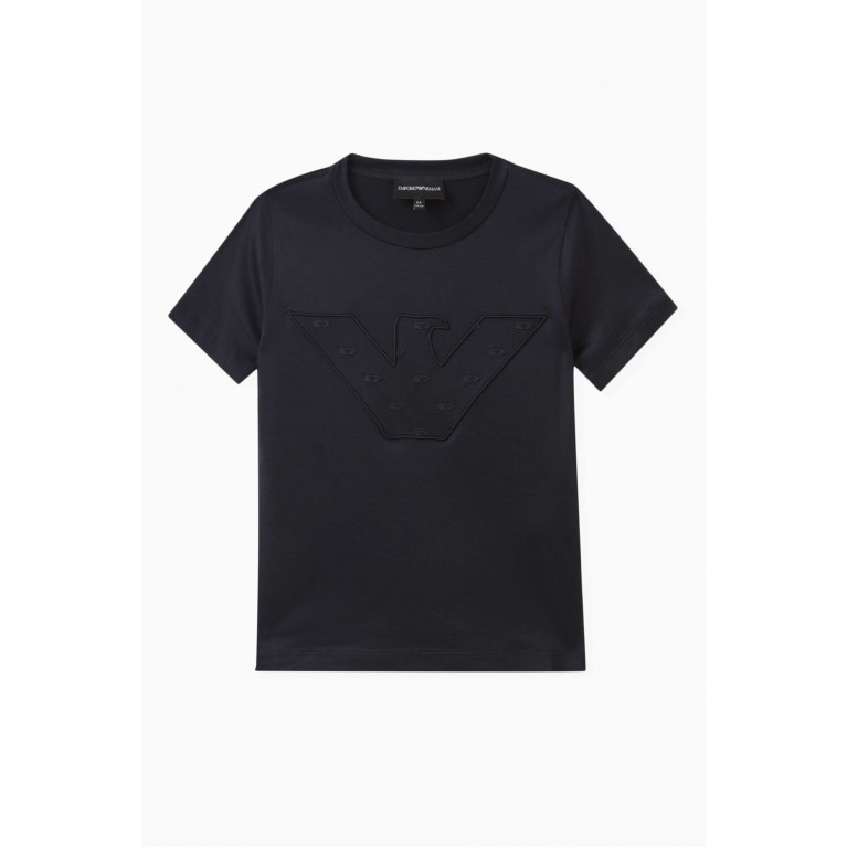 Emporio Armani - Embroidered Logo T-shirt in Cotton Blue