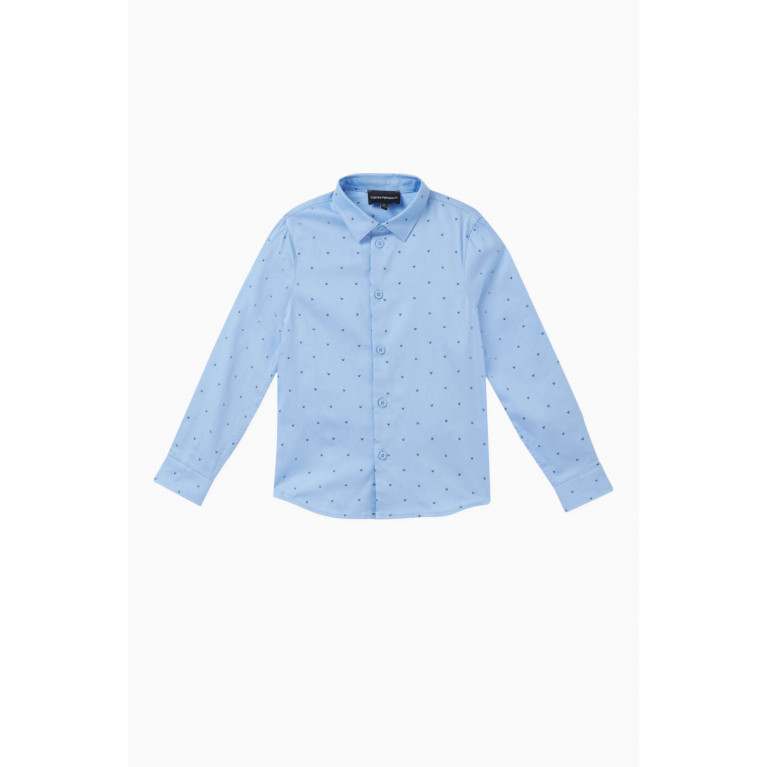 Emporio Armani - Eagle Logo-jacquard Shirt in Cotton Blue
