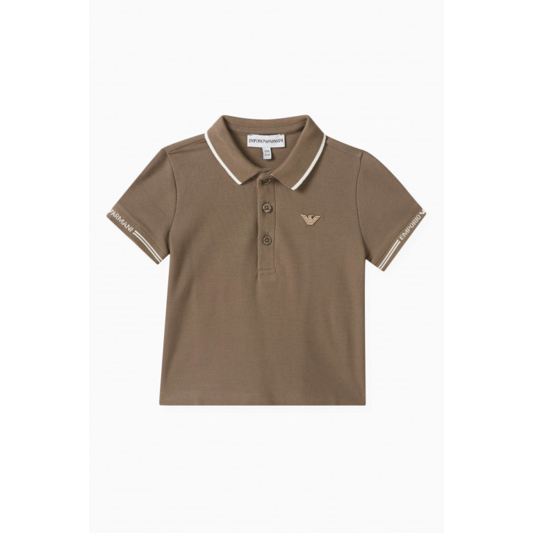 Emporio Armani - Text Logo Polo Shirt in Cotton Brown