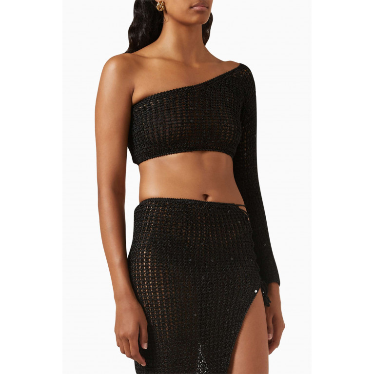Alix Pinho - One-shoulder Cropped Top in Crochet Cotton