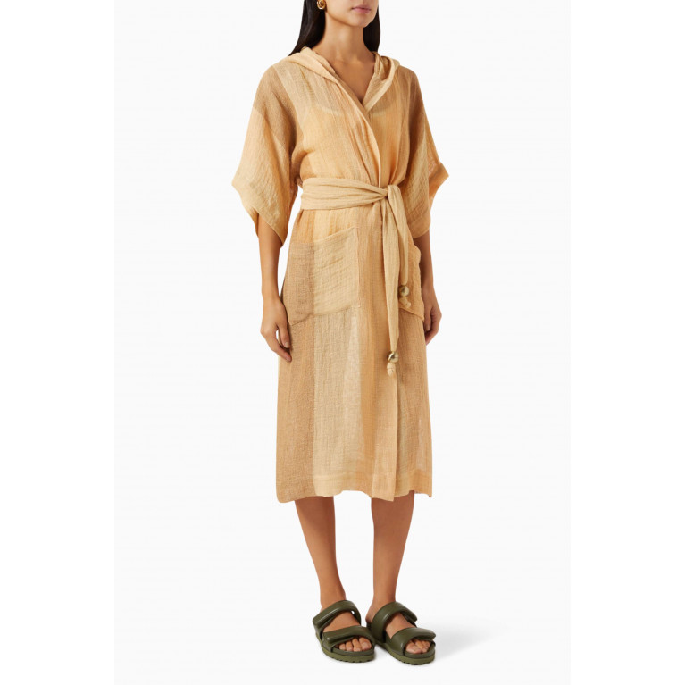 Lisa Marie Fernandez - Hooded Dressing Robe in Striped Gauze
