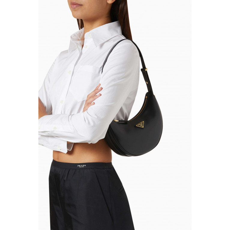 Prada - Curved Shoulder Bag in Nappa Leather Black