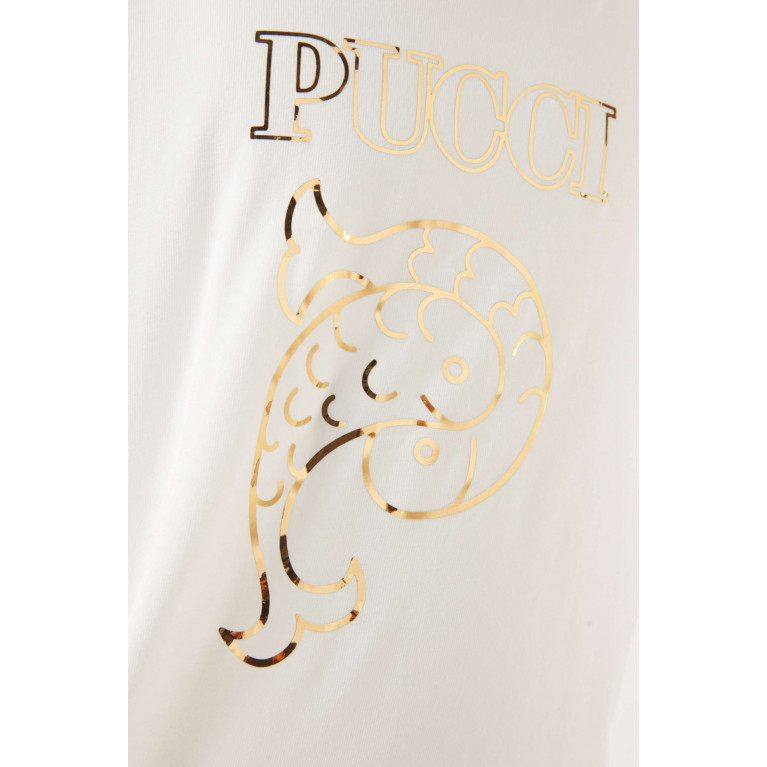 Emilio Pucci - Metallic Logo-print Ruffle Dress in Cotton