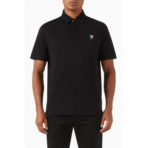 PS Paul Smith - Broad Stripe Zebra Logo Polo Shirt in Cotton Black