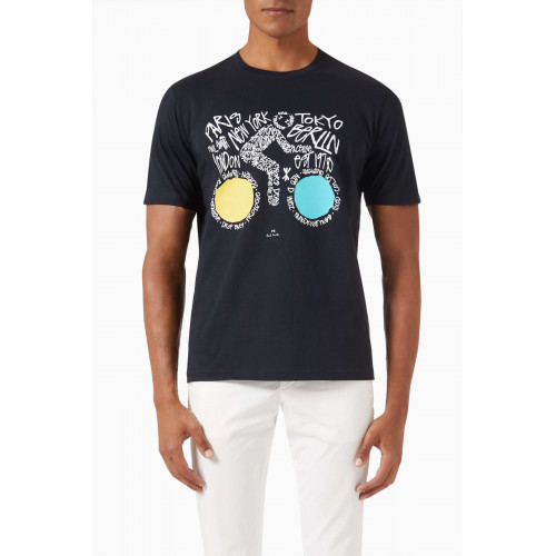 PS Paul Smith - Cyclist Graphic Print T-shirt in Cotton Blue