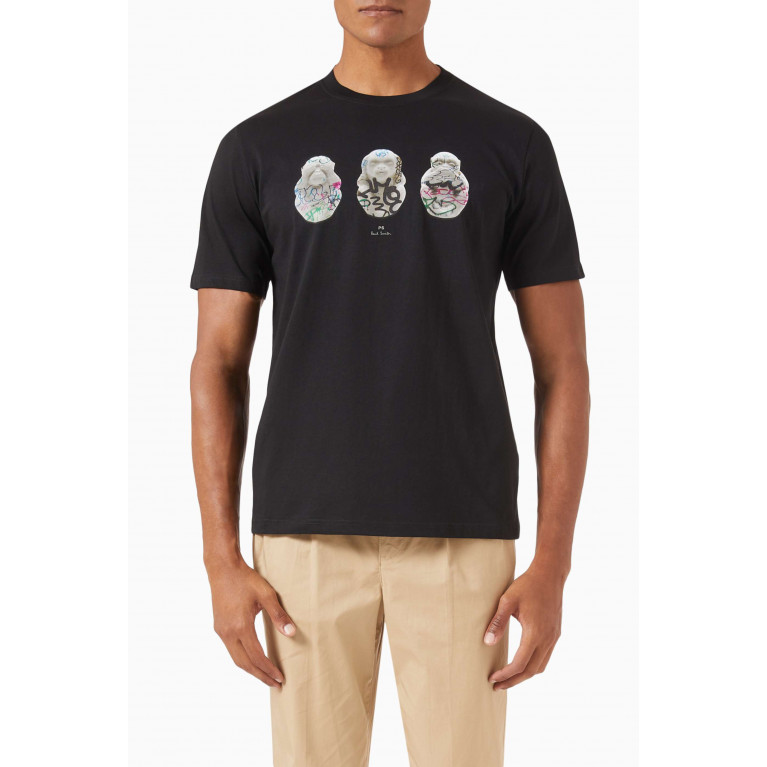 PS Paul Smith - Graffiti Monkeys T-shirt in Organic Cotton-jersey Black