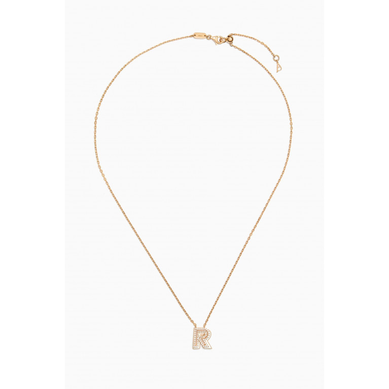 Ailes - 'R' Shadow Letter Diamond & Enamel Necklace in 18kt Gold