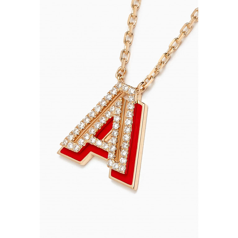 Ailes - 'A' Shadow Letter Diamond & Enamel Necklace in 18kt Gold
