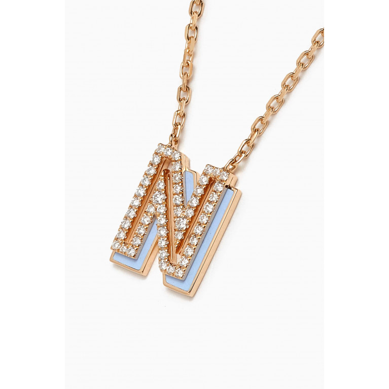 Ailes - 'N' Shadow Letter Diamond & Enamel Necklace in 18kt Gold