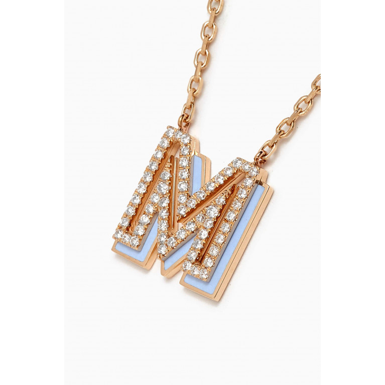 Ailes - 'M' Shadow Letter Diamond & Enamel Necklace in 18kt Gold