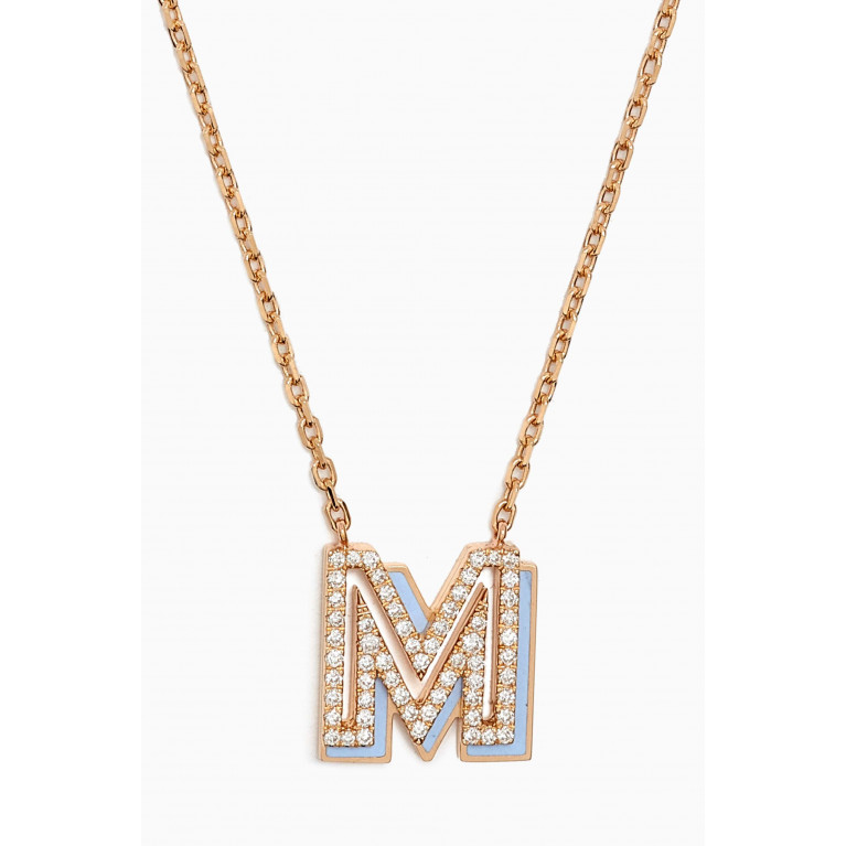Ailes - 'M' Shadow Letter Diamond & Enamel Necklace in 18kt Gold