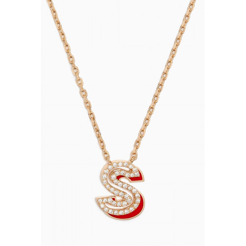 Ailes - 'S' Shadow Letter Diamond & Enamel Necklace in 18kt Gold