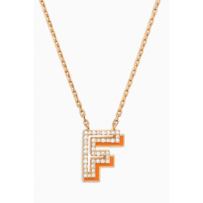 Ailes - 'F' Shadow Letter Diamond & Enamel Necklace in 18kt Gold