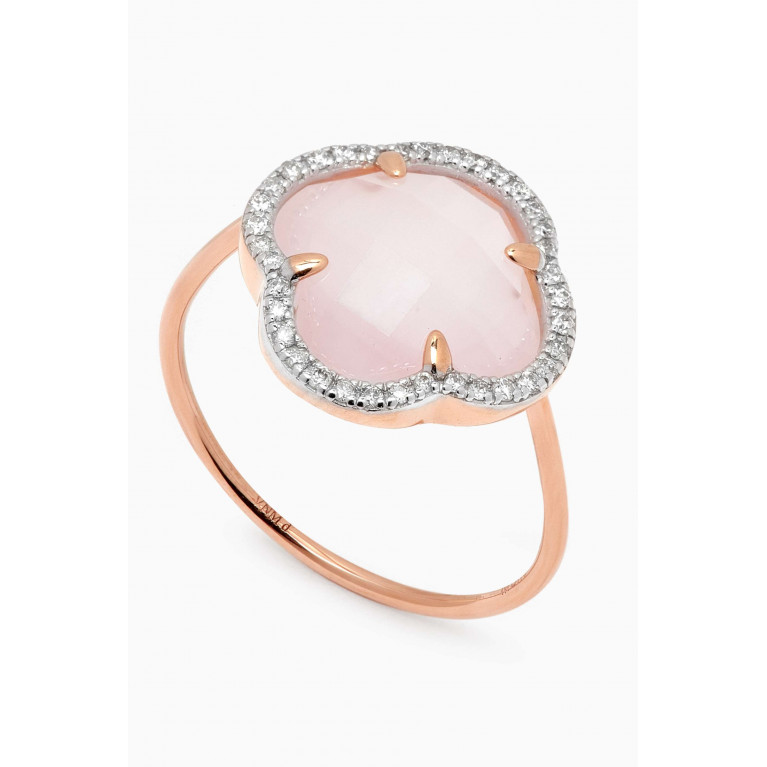Morganne Bello - Victoria Clover Pink Quartz & Diamonds Ring in 18kt Rose Gold