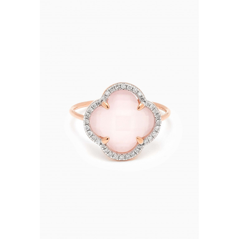 Morganne Bello - Victoria Clover Pink Quartz & Diamonds Ring in 18kt Rose Gold