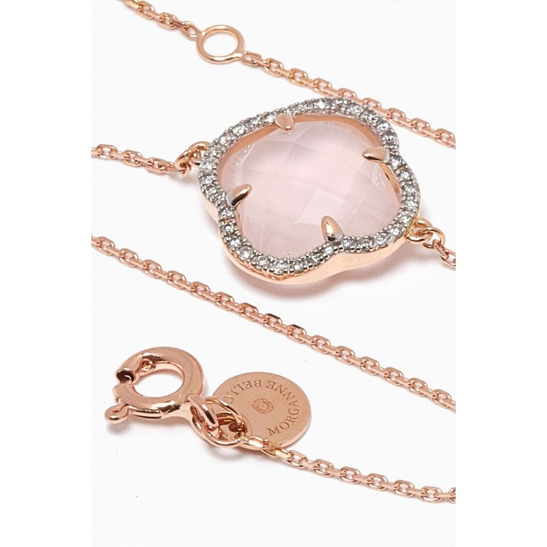 Morganne Bello - Victoria Clover Pink Quartz & Diamond Bracelet in 18kt Rose Gold