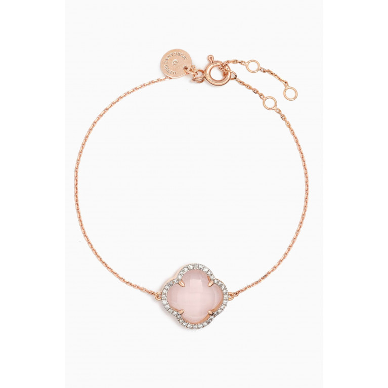Morganne Bello - Victoria Clover Pink Quartz & Diamond Bracelet in 18kt Rose Gold