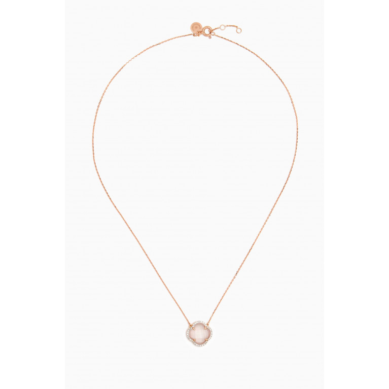 Morganne Bello - Victoria Clover Pink Quartz & Diamond Necklace in 18kt Rose Gold