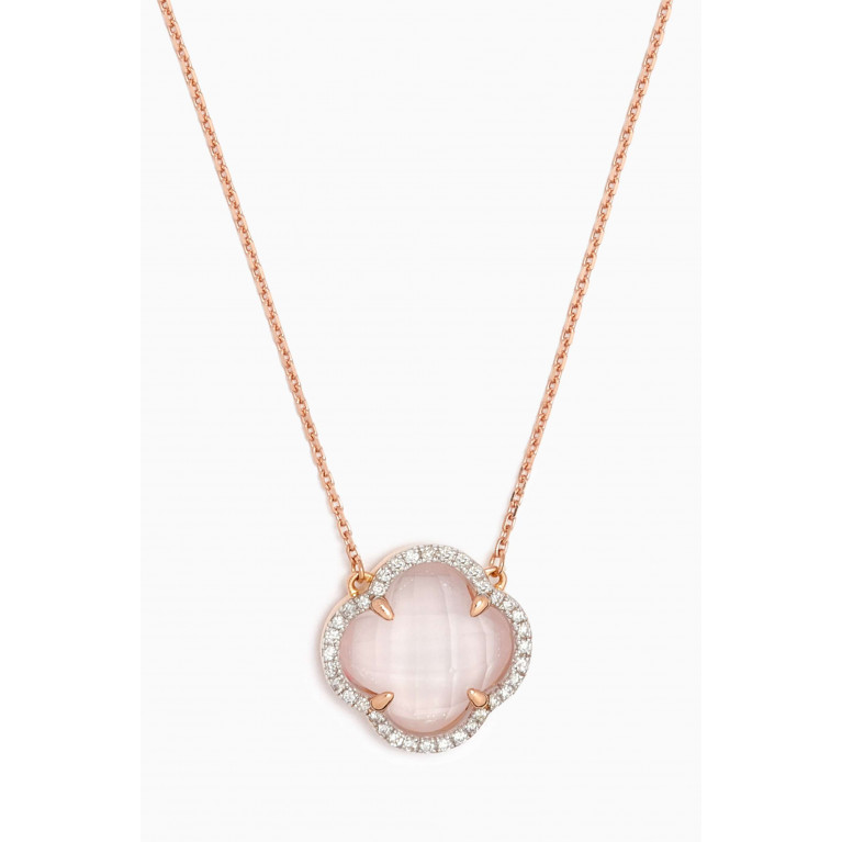 Morganne Bello - Victoria Clover Pink Quartz & Diamond Necklace in 18kt Rose Gold