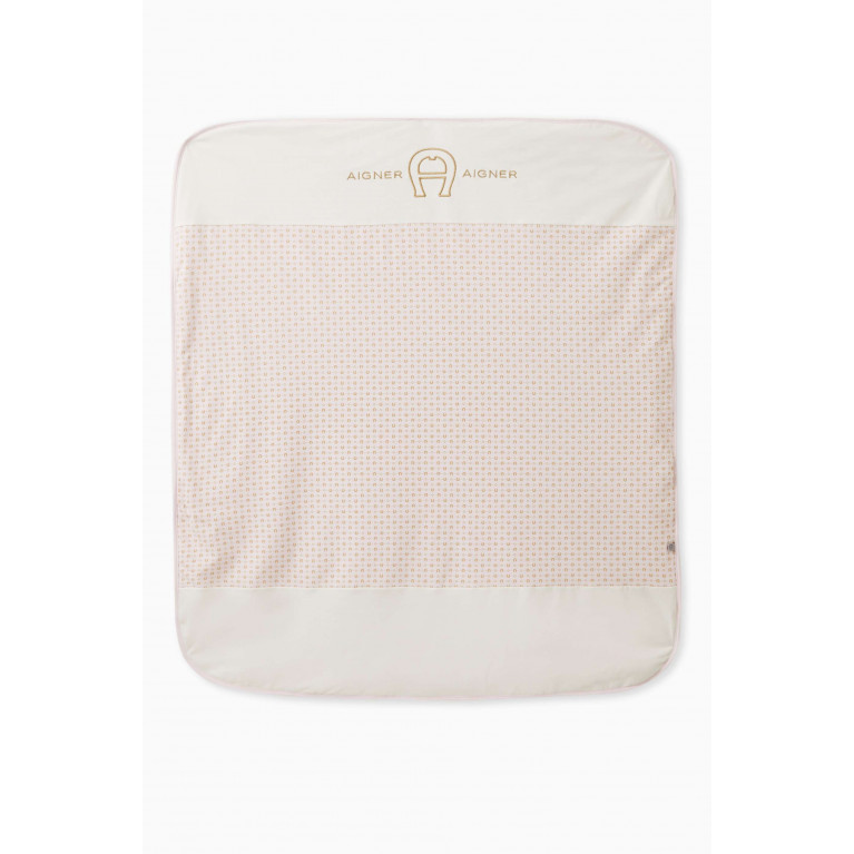 AIGNER - Logo Print Baby Blanket in Cotton Pink