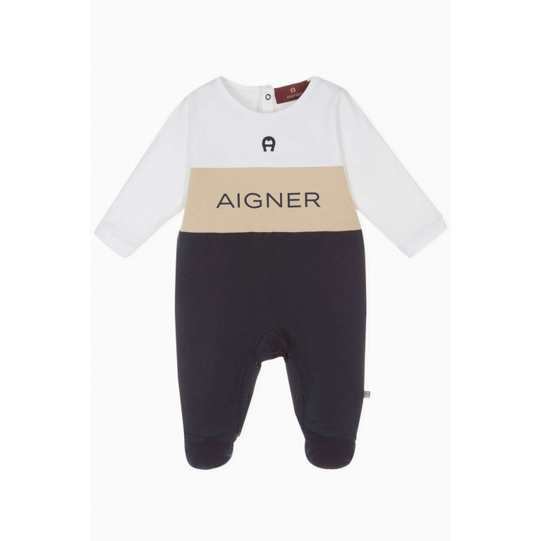 AIGNER - Logo-print Sleepsuit in Cotton Blue