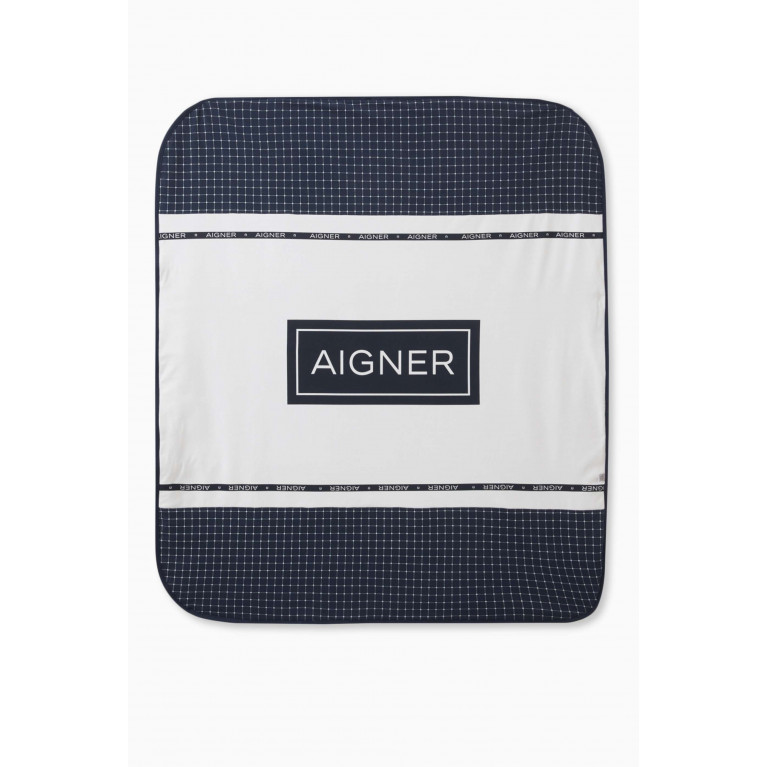 AIGNER - Logo Baby Blanket in Pima Cotton Blue