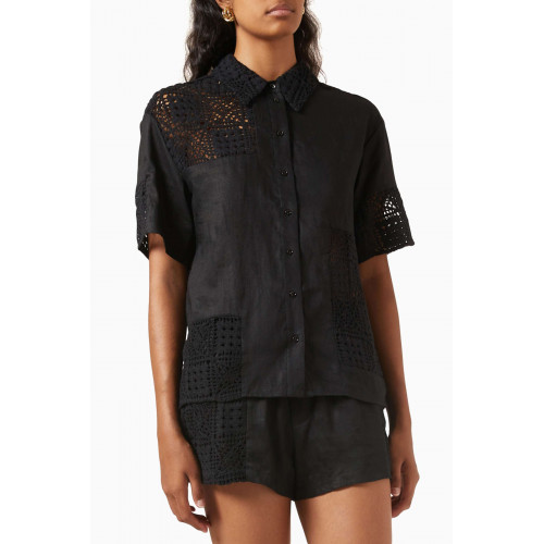 SIR The Label - Rayure Patchwork Crochet Shirt in Linen & Cotton-knit
