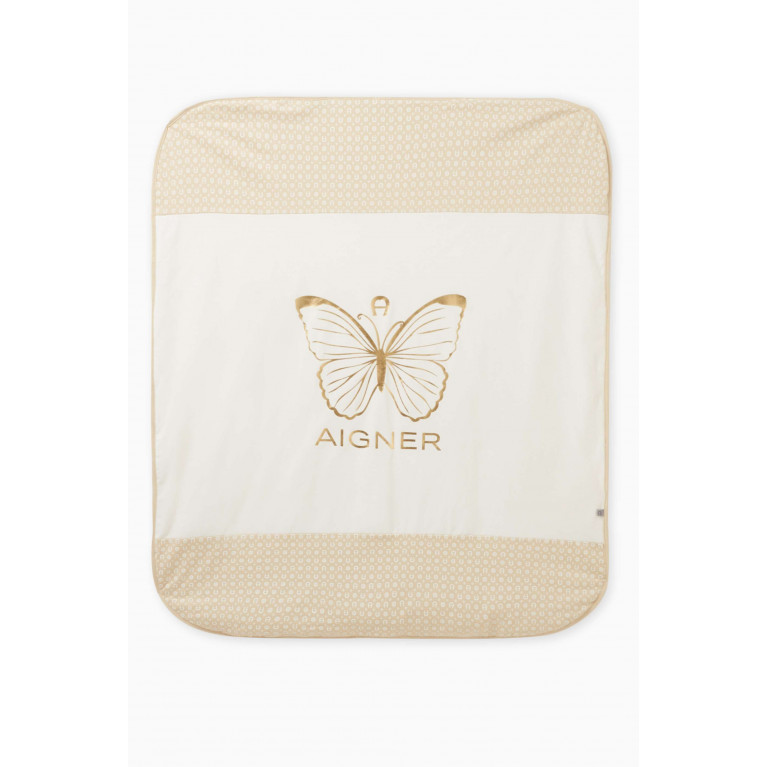 AIGNER - Butterfly Print Baby Blanket in Cotton Neutral