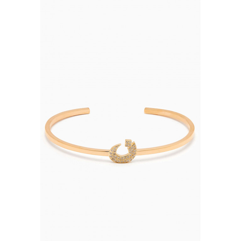 Bil Arabi - "N" Letter Diamond Cuff Bracelet in 18kt Yellow Gold