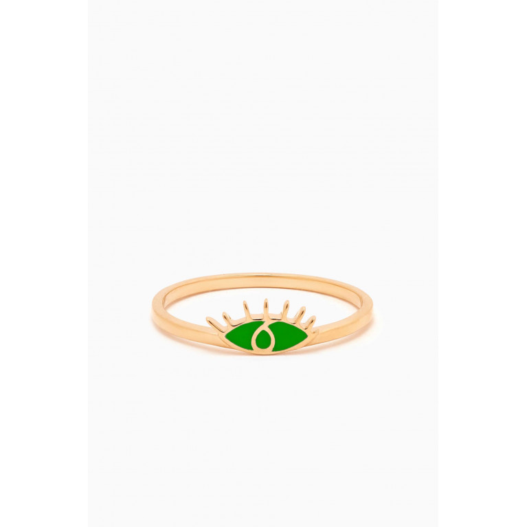 Bil Arabi - Eye Enamel Ring in 18kt Yellow Gold Green