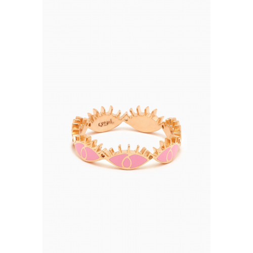 Bil Arabi - Multi Eye Enamel Ring in 18kt Yellow Gold Pink