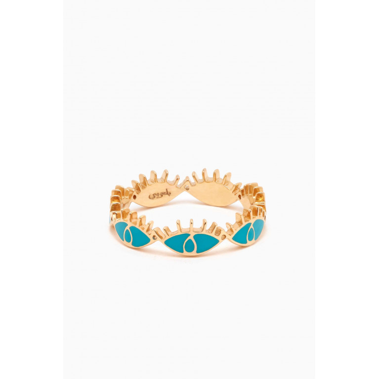 Bil Arabi - Multi Eye Enamel Ring in 18kt Yellow Gold Blue