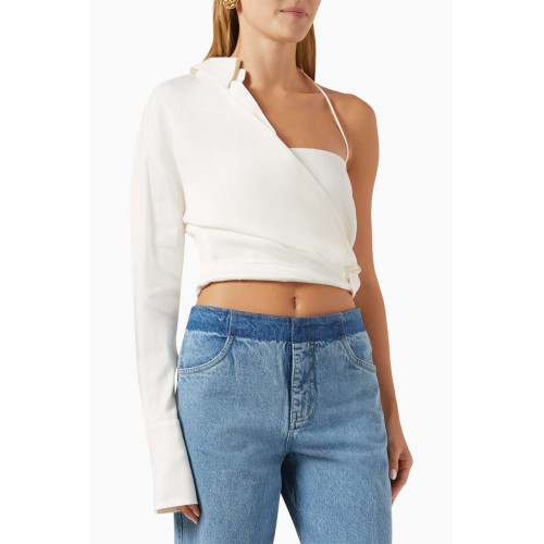 Gauge81 - Ganri One-shoulder Crop Shirt in Viscose-blend White