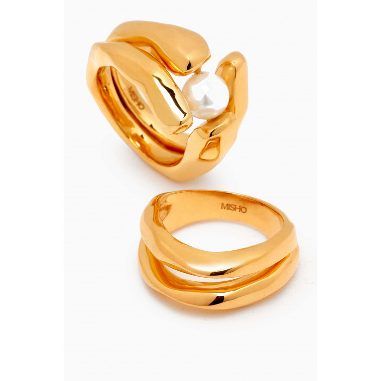 Misho - Pandaia Pearl Ring Set in 22kt Gold-plated Bronze