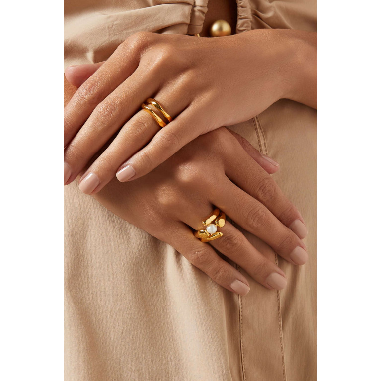 Misho - Pandaia Pearl Ring Set in 22kt Gold-plated Bronze