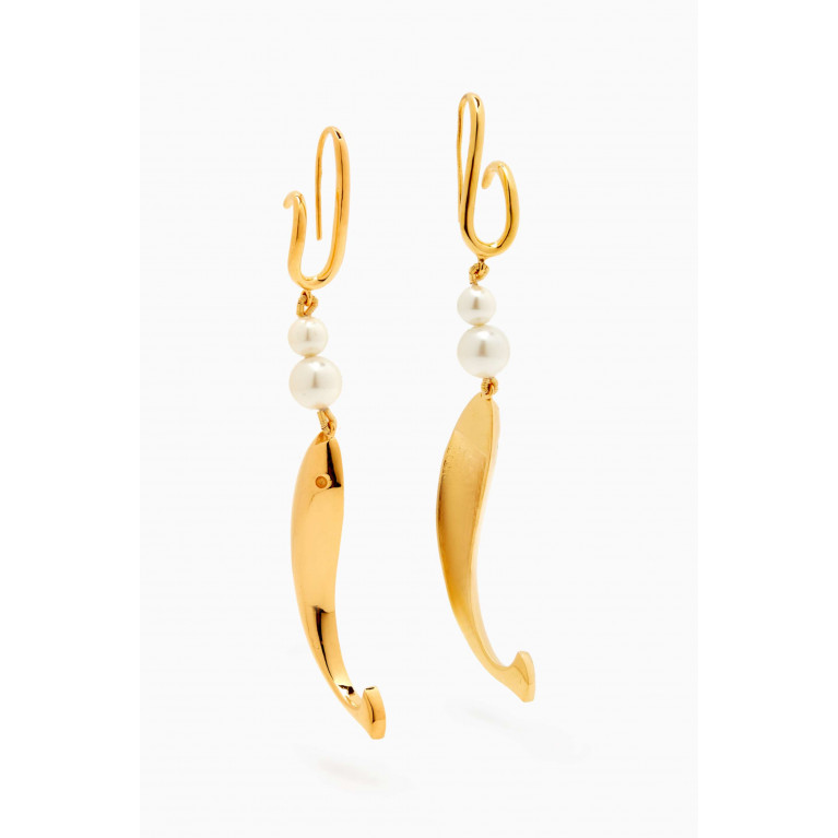 Misho - Sirena Pearl Drop Earrings in 22kt Gold-plated Bronze