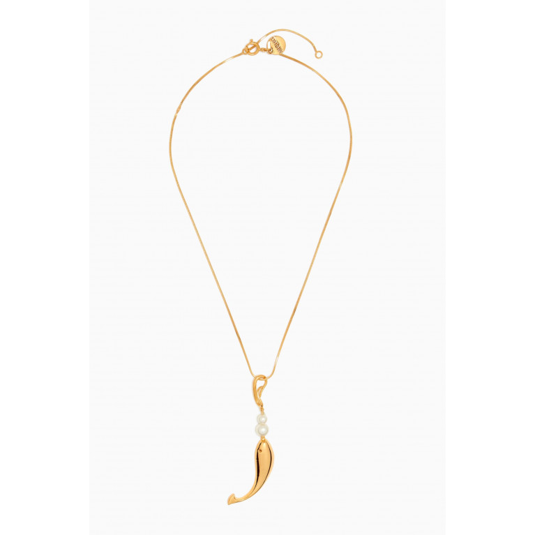 Misho - Sirena Pearl Pendant Chain Necklace in 22kt Gold-plated Bronze