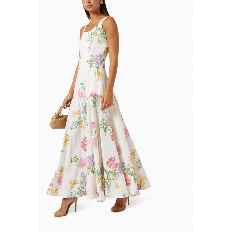Isla&White - Adem Floral-print Maxi Dress in Linen-blend
